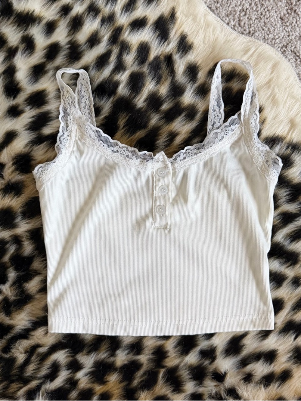 White Lace Trim Ribbed Cami Tank